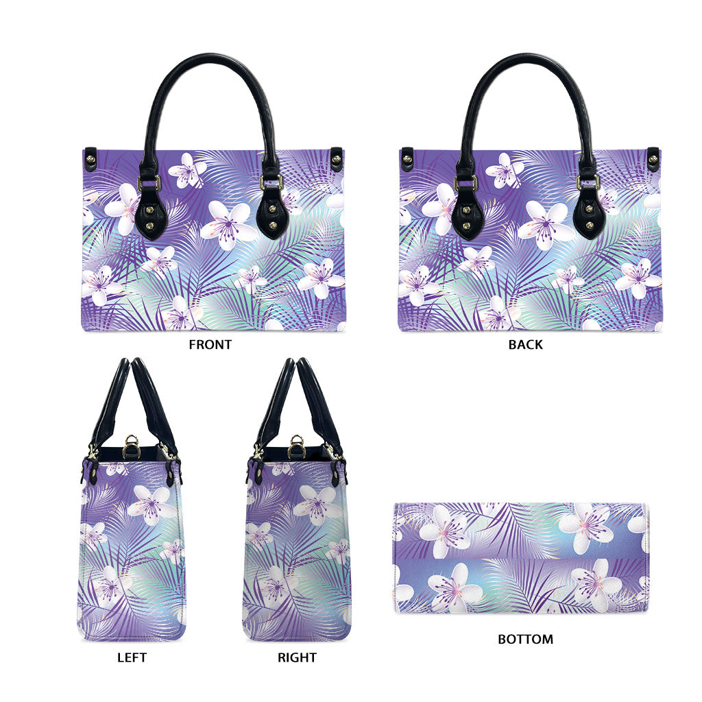 Purple Aloha Hawaiian Leather Bag Tropical Flower Palm Leaf Pattern LT19 - Polynesian Pride