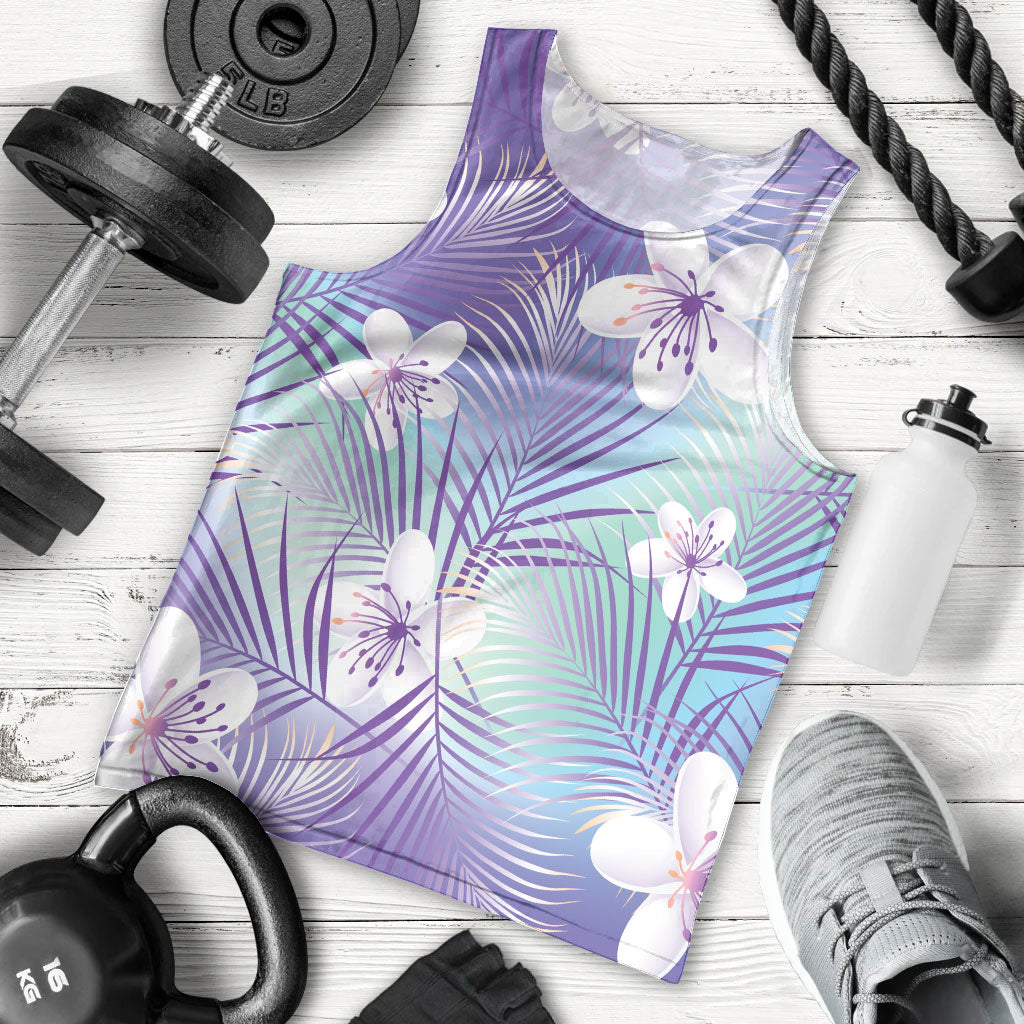 Purple Aloha Hawaiian Men Tank Top Tropical Flower Palm Leaf Pattern LT19 - Polynesian Pride