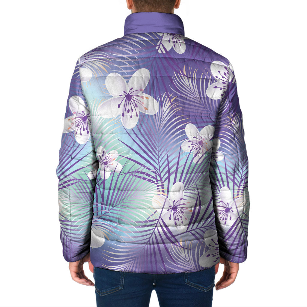 Purple Aloha Hawaiian Padded Jacket Tropical Flower Palm Leaf Pattern LT19 - Polynesian Pride