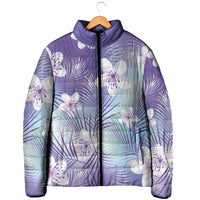 Purple Aloha Hawaiian Padded Jacket Tropical Flower Palm Leaf Pattern LT19 - Polynesian Pride