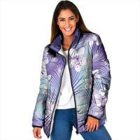 Purple Aloha Hawaiian Padded Jacket Tropical Flower Palm Leaf Pattern LT19 Women Purple - Polynesian Pride