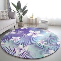 Purple Aloha Hawaiian Round Carpet Tropical Flower Palm Leaf Pattern LT19 - Polynesian Pride