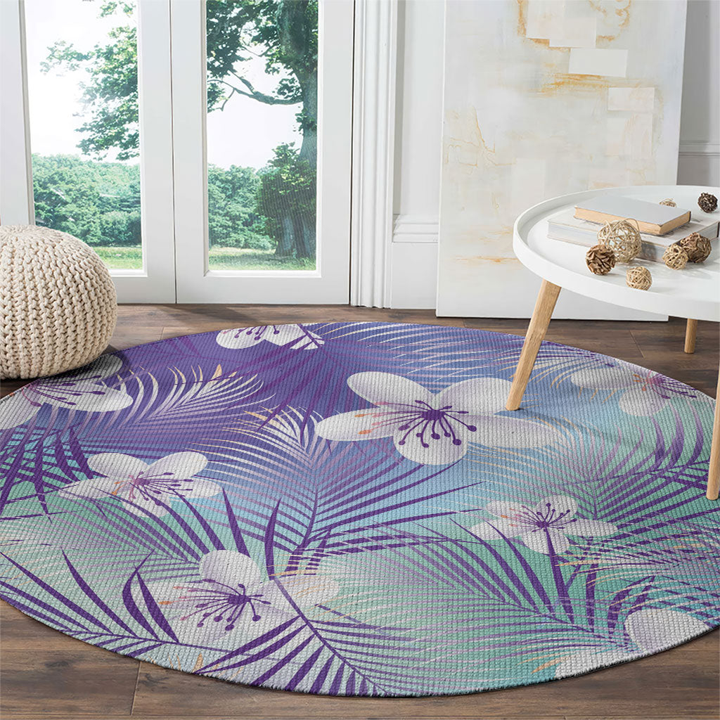 Purple Aloha Hawaiian Round Carpet Tropical Flower Palm Leaf Pattern LT19 - Polynesian Pride