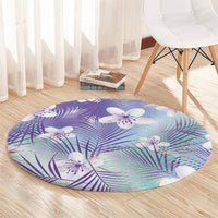 Purple Aloha Hawaiian Round Carpet Tropical Flower Palm Leaf Pattern LT19 - Polynesian Pride