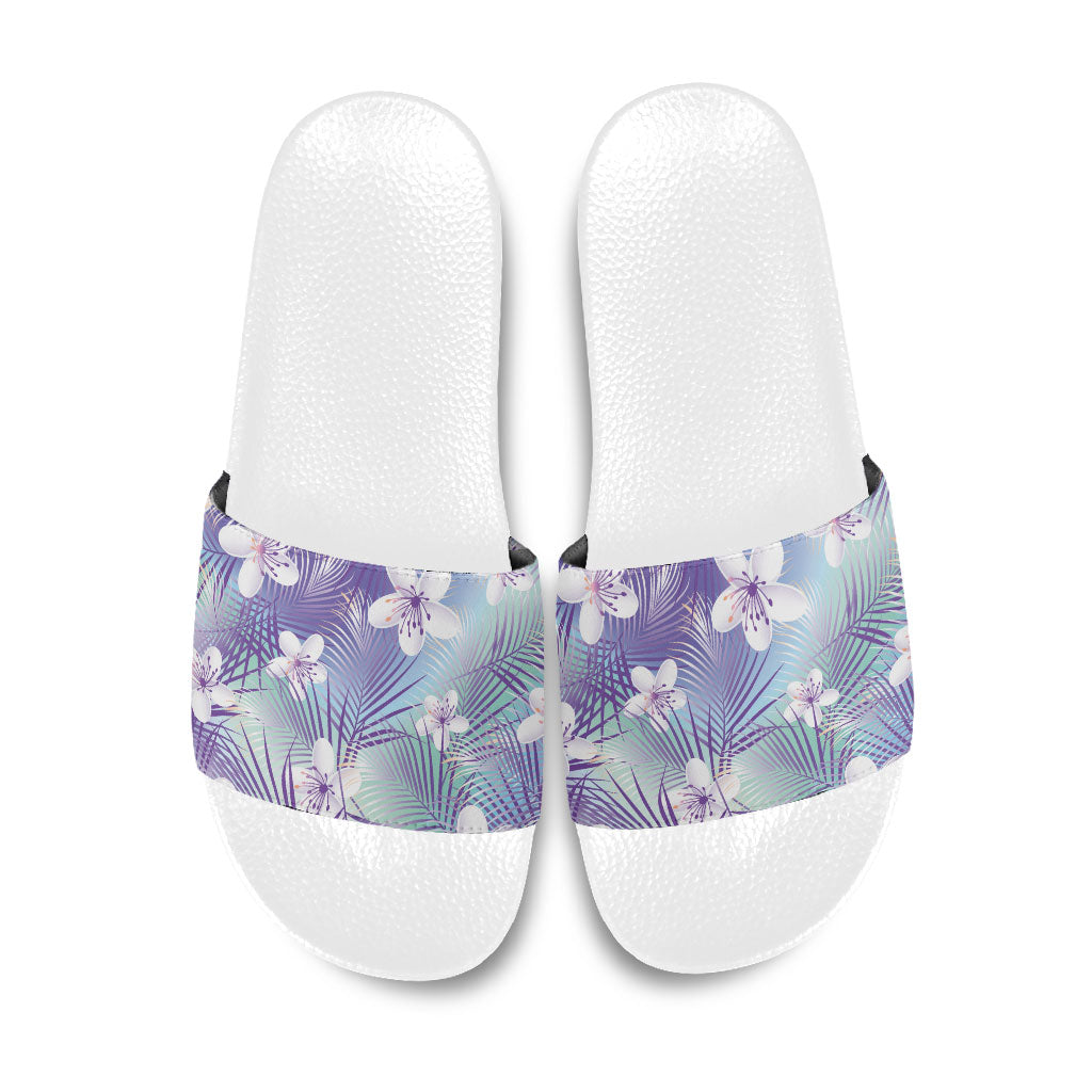 Purple Aloha Hawaiian Slide Sandals Tropical Flower Palm Leaf Pattern LT19 Purple - Polynesian Pride