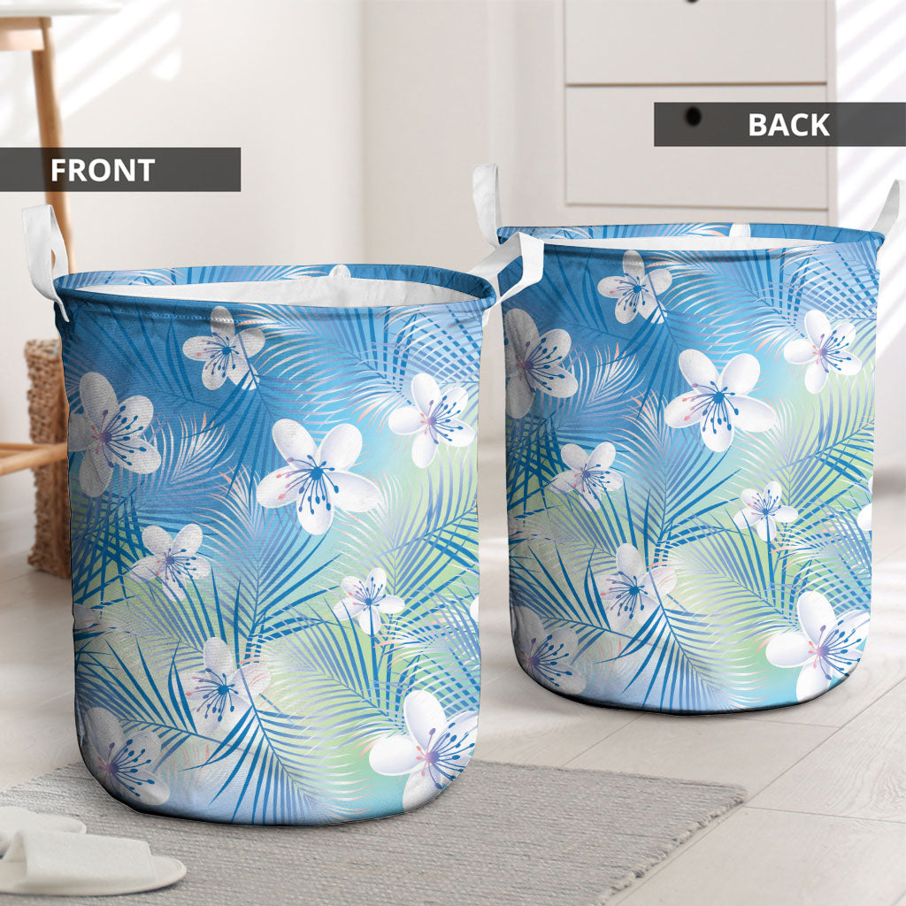 Blue Aloha Hawaiian Laundry Basket Tropical Flower Palm Leaf Pattern LT19 - Polynesian Pride