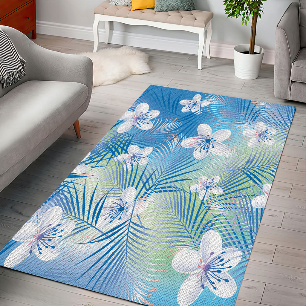 Blue Aloha Hawaiian Area Rug Tropical Flower Palm Leaf Pattern LT19 - Polynesian Pride