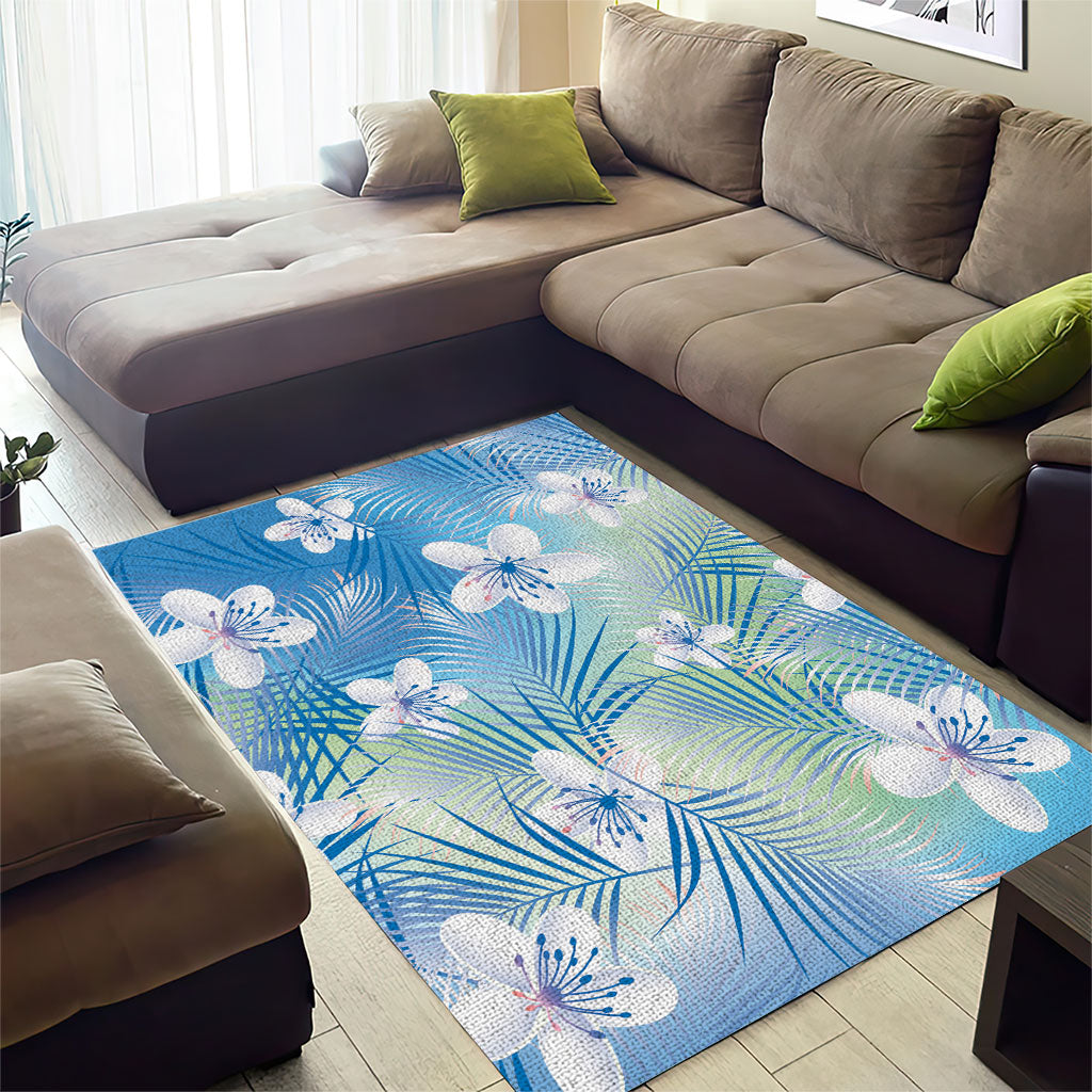 Blue Aloha Hawaiian Area Rug Tropical Flower Palm Leaf Pattern LT19 - Polynesian Pride