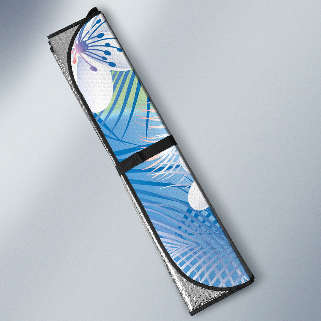 Blue Aloha Hawaiian Auto Sun Shade Tropical Flower Palm Leaf Pattern LT19 - Polynesian Pride