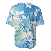 Blue Aloha Hawaiian Baseball Jersey Tropical Flower Palm Leaf Pattern LT19 - Polynesian Pride