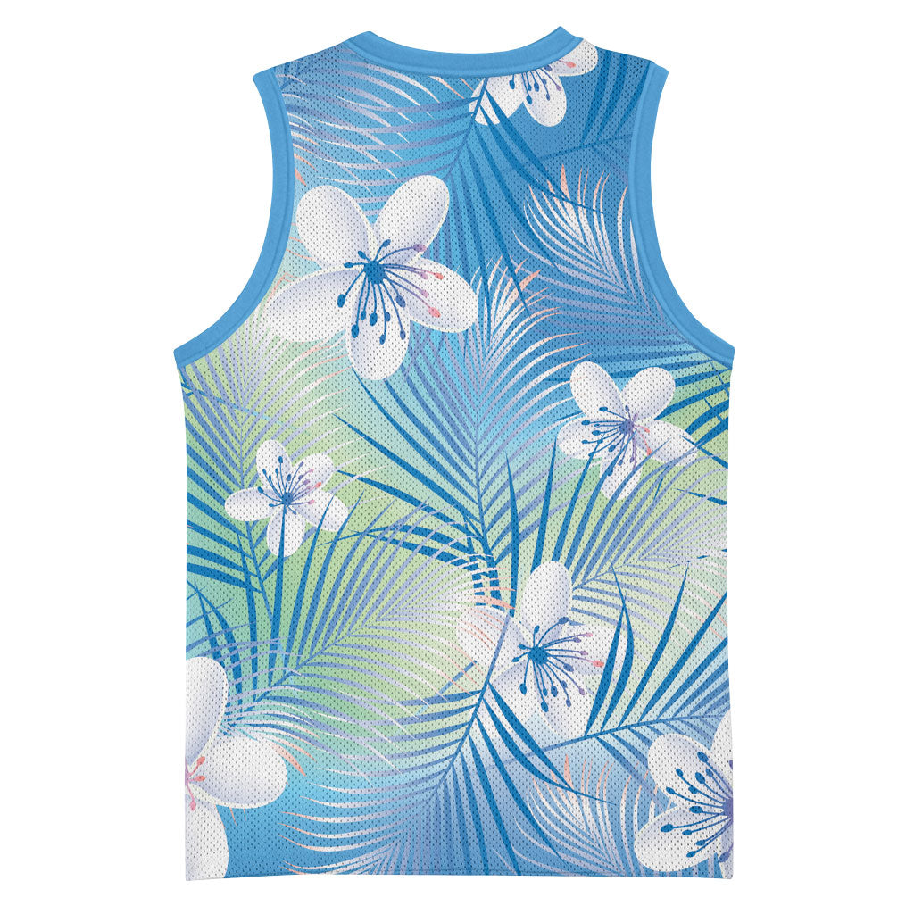 Blue Aloha Hawaiian Basketball Jersey Tropical Flower Palm Leaf Pattern LT19 - Polynesian Pride