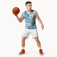 Blue Aloha Hawaiian Basketball Jersey Tropical Flower Palm Leaf Pattern LT19 - Polynesian Pride