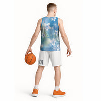 Blue Aloha Hawaiian Basketball Jersey Tropical Flower Palm Leaf Pattern LT19 - Polynesian Pride