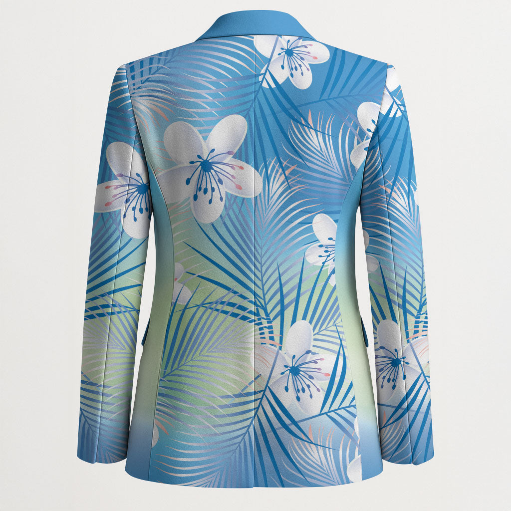 Blue Aloha Hawaiian Blazer Tropical Flower Palm Leaf Pattern LT19 - Polynesian Pride