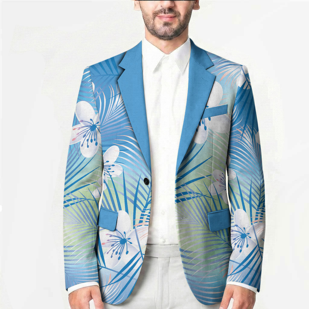 Blue Aloha Hawaiian Blazer Tropical Flower Palm Leaf Pattern LT19 - Polynesian Pride