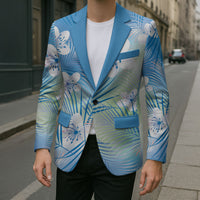 Blue Aloha Hawaiian Blazer Tropical Flower Palm Leaf Pattern LT19 - Polynesian Pride