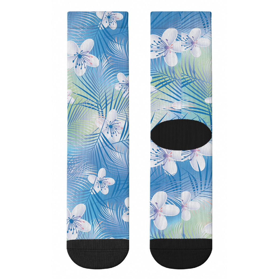Blue Aloha Hawaiian Crew Socks Tropical Flower Palm Leaf Pattern LT19 - Polynesian Pride