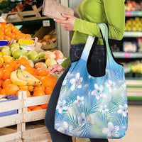 Blue Aloha Hawaiian Grocery Bag Tropical Flower Palm Leaf Pattern LT19 - Polynesian Pride