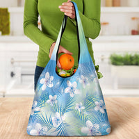Blue Aloha Hawaiian Grocery Bag Tropical Flower Palm Leaf Pattern LT19 - Polynesian Pride