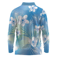 Blue Aloha Hawaiian Long Sleeve Polo Shirt Tropical Flower Palm Leaf Pattern LT19 - Polynesian Pride