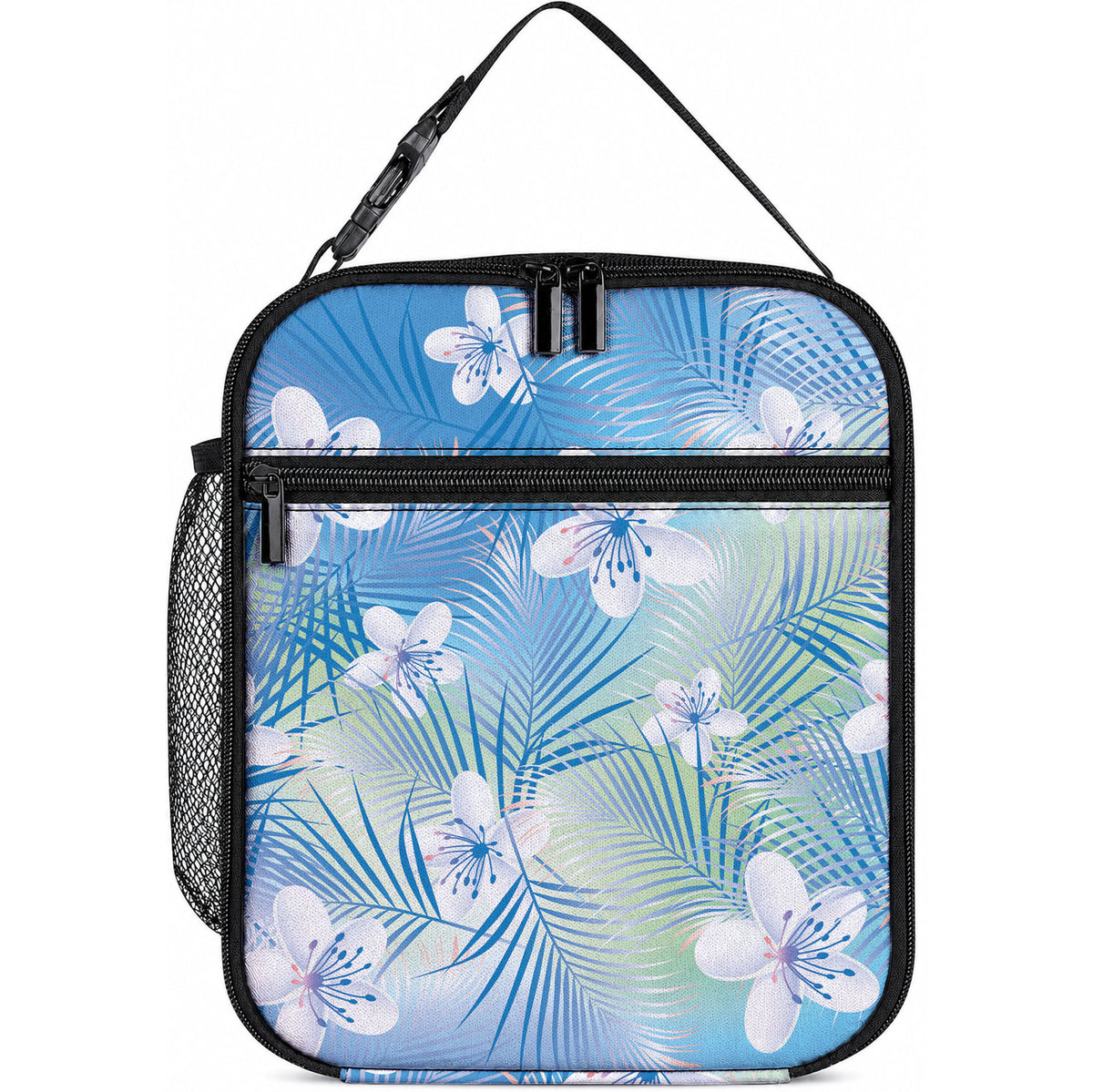 Blue Aloha Hawaiian Lunch Bag Tropical Flower Palm Leaf Pattern LT19 10.2 × 8.3 × 4.3 inch Blue - Polynesian Pride