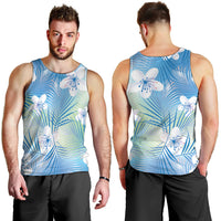 Blue Aloha Hawaiian Men Tank Top Tropical Flower Palm Leaf Pattern LT19 - Polynesian Pride