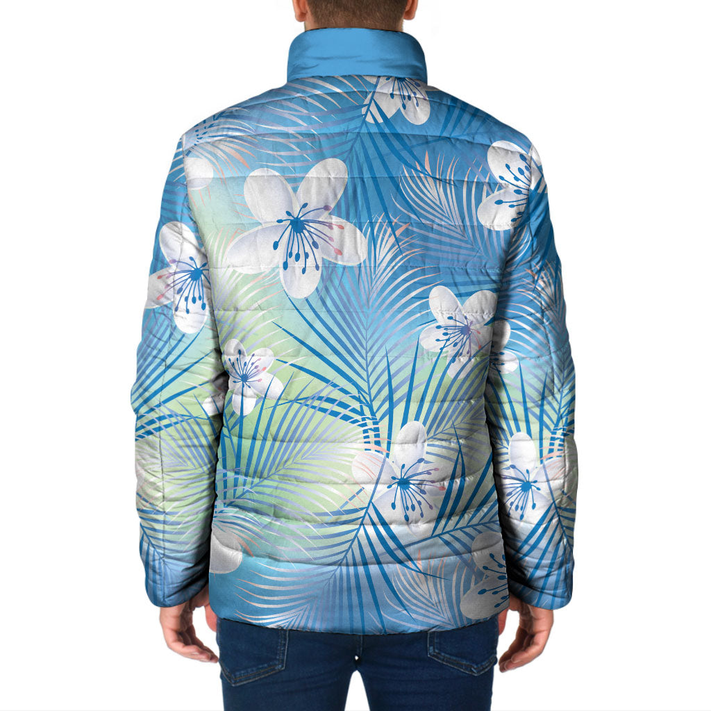 Blue Aloha Hawaiian Padded Jacket Tropical Flower Palm Leaf Pattern LT19 - Polynesian Pride
