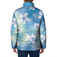 Blue Aloha Hawaiian Padded Jacket Tropical Flower Palm Leaf Pattern LT19 - Polynesian Pride