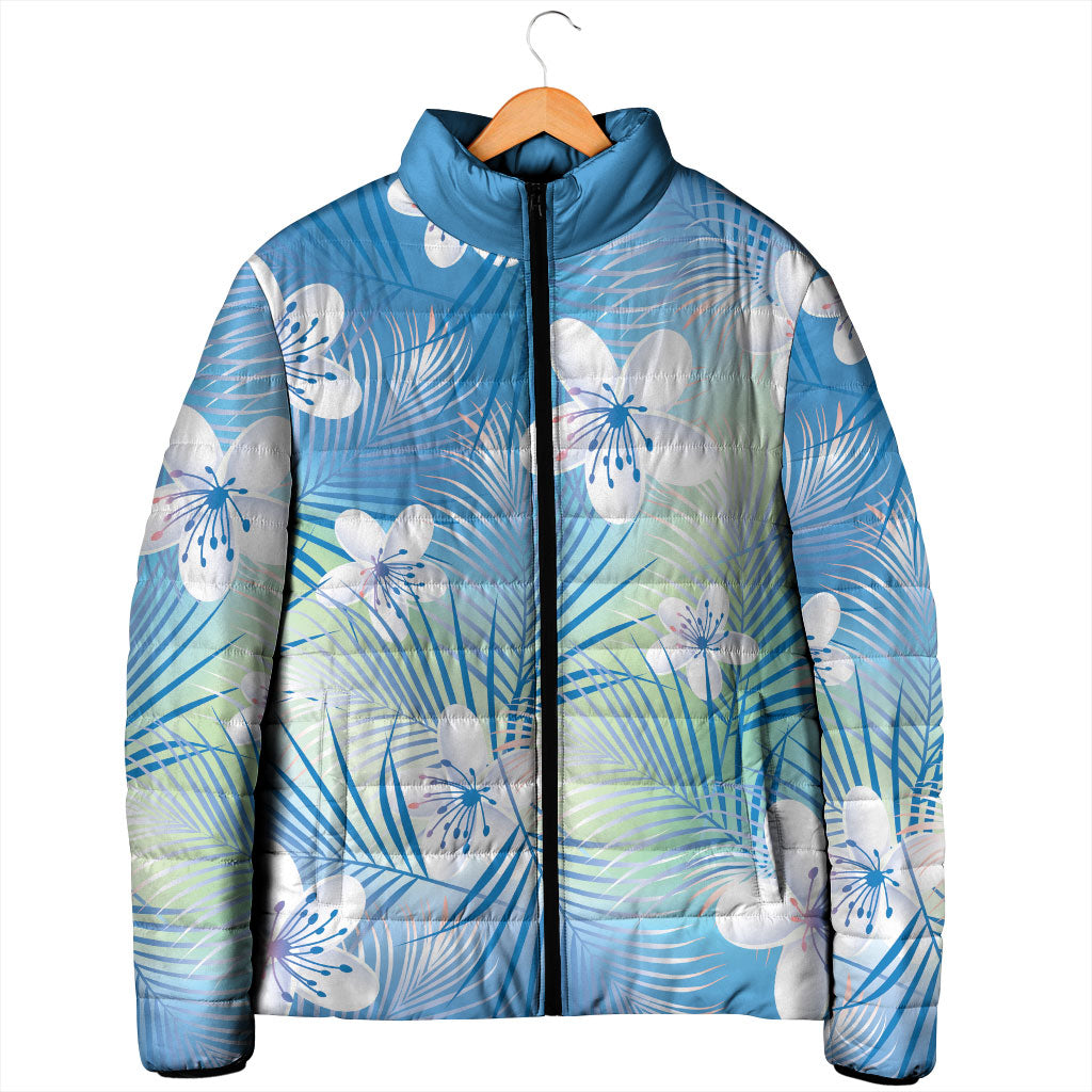 Blue Aloha Hawaiian Padded Jacket Tropical Flower Palm Leaf Pattern LT19 - Polynesian Pride