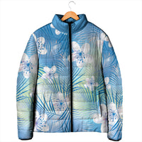 Blue Aloha Hawaiian Padded Jacket Tropical Flower Palm Leaf Pattern LT19 - Polynesian Pride