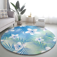 Blue Aloha Hawaiian Round Carpet Tropical Flower Palm Leaf Pattern LT19 - Polynesian Pride