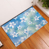 Blue Aloha Hawaiian Rubber Doormat Tropical Flower Palm Leaf Pattern LT19 - Polynesian Pride