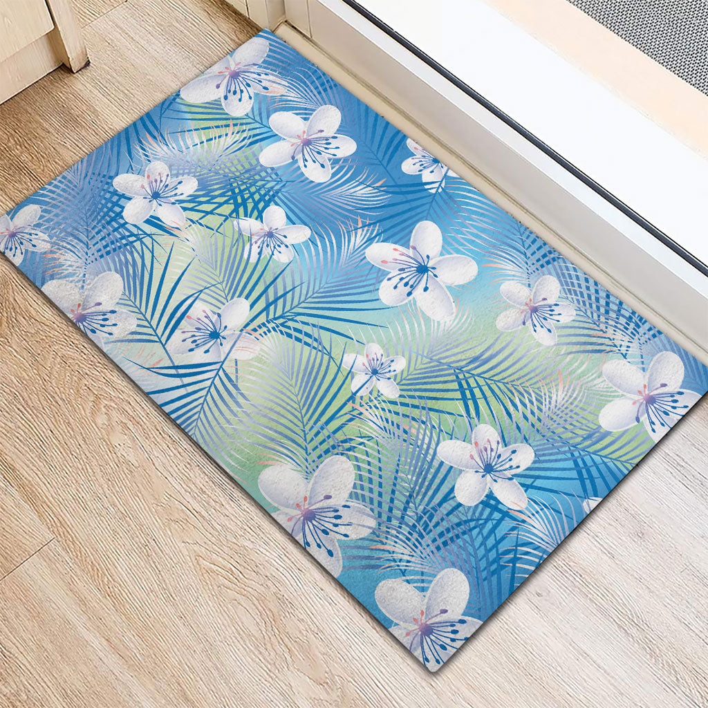 Blue Aloha Hawaiian Rubber Doormat Tropical Flower Palm Leaf Pattern LT19 - Polynesian Pride