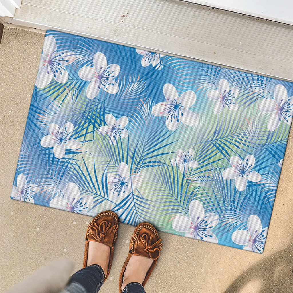 Blue Aloha Hawaiian Rubber Doormat Tropical Flower Palm Leaf Pattern LT19 - Polynesian Pride