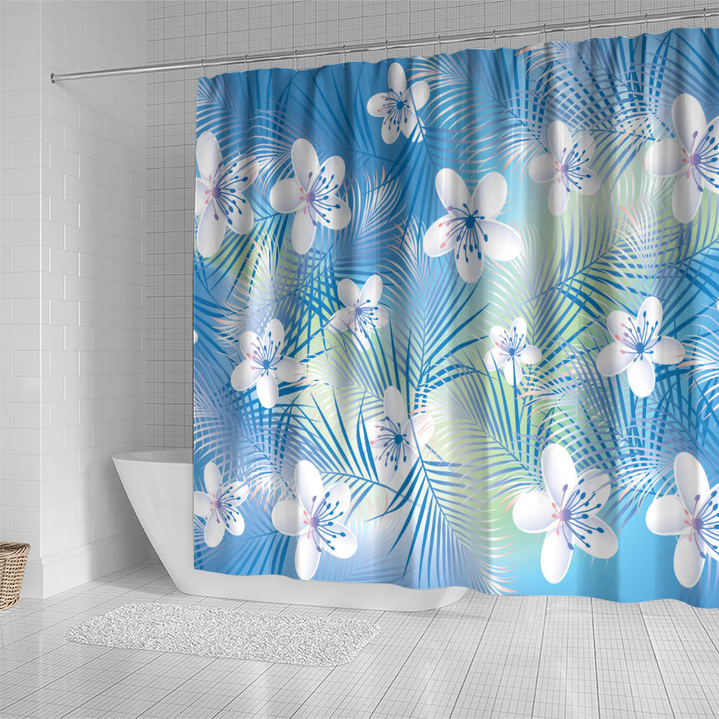 Blue Aloha Hawaiian Shower Curtain Tropical Flower Palm Leaf Pattern LT19 - Polynesian Pride