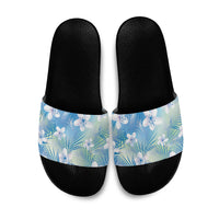 Blue Aloha Hawaiian Slide Sandals Tropical Flower Palm Leaf Pattern LT19 Blue - Polynesian Pride