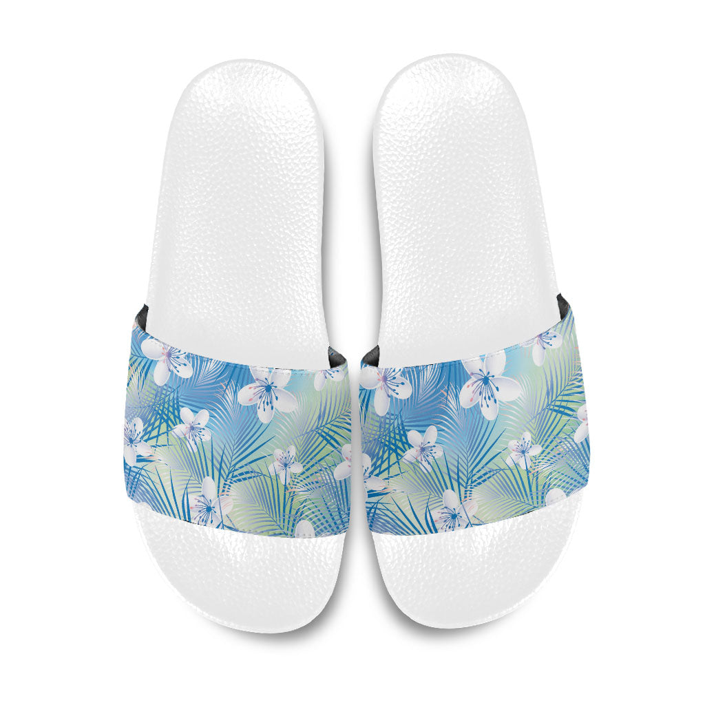 Blue Aloha Hawaiian Slide Sandals Tropical Flower Palm Leaf Pattern LT19 Blue - Polynesian Pride