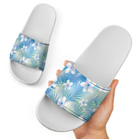 Blue Aloha Hawaiian Slide Sandals Tropical Flower Palm Leaf Pattern LT19 - Polynesian Pride