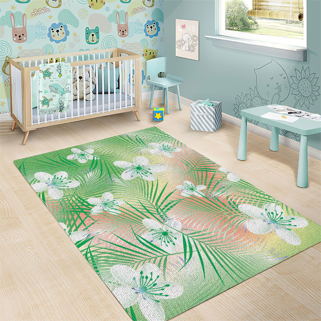 Green Aloha Hawaiian Area Rug Tropical Flower Palm Leaf Pattern LT19 - Polynesian Pride