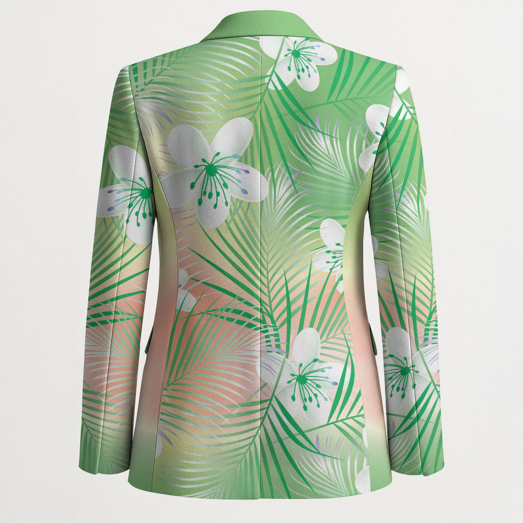 Green Aloha Hawaiian Blazer Tropical Flower Palm Leaf Pattern LT19 - Polynesian Pride