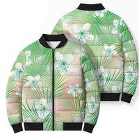 Green Aloha Hawaiian Bomber Puffer Jacket Tropical Flower Palm Leaf Pattern LT19 - Polynesian Pride
