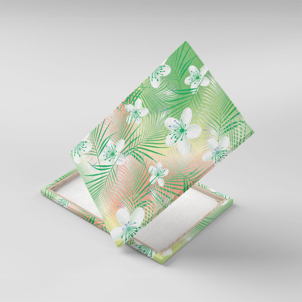 Green Aloha Hawaiian Canvas Wall Art Tropical Flower Palm Leaf Pattern LT19 With Frame Green - Polynesian Pride