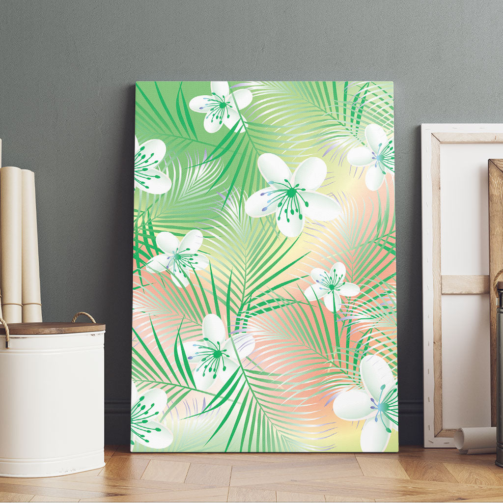 Green Aloha Hawaiian Canvas Wall Art Tropical Flower Palm Leaf Pattern LT19 - Polynesian Pride