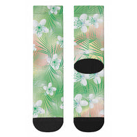Green Aloha Hawaiian Crew Socks Tropical Flower Palm Leaf Pattern LT19 - Polynesian Pride