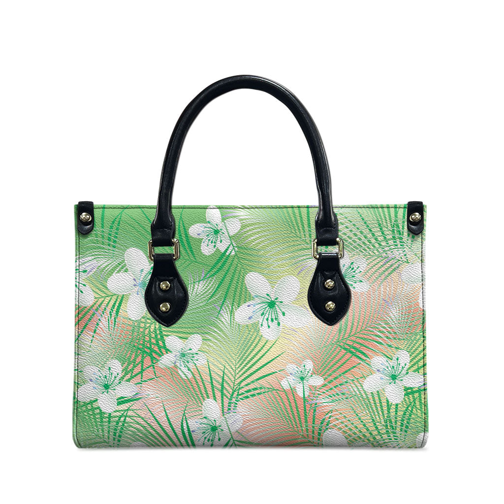Green Aloha Hawaiian Leather Bag Tropical Flower Palm Leaf Pattern LT19 - Polynesian Pride