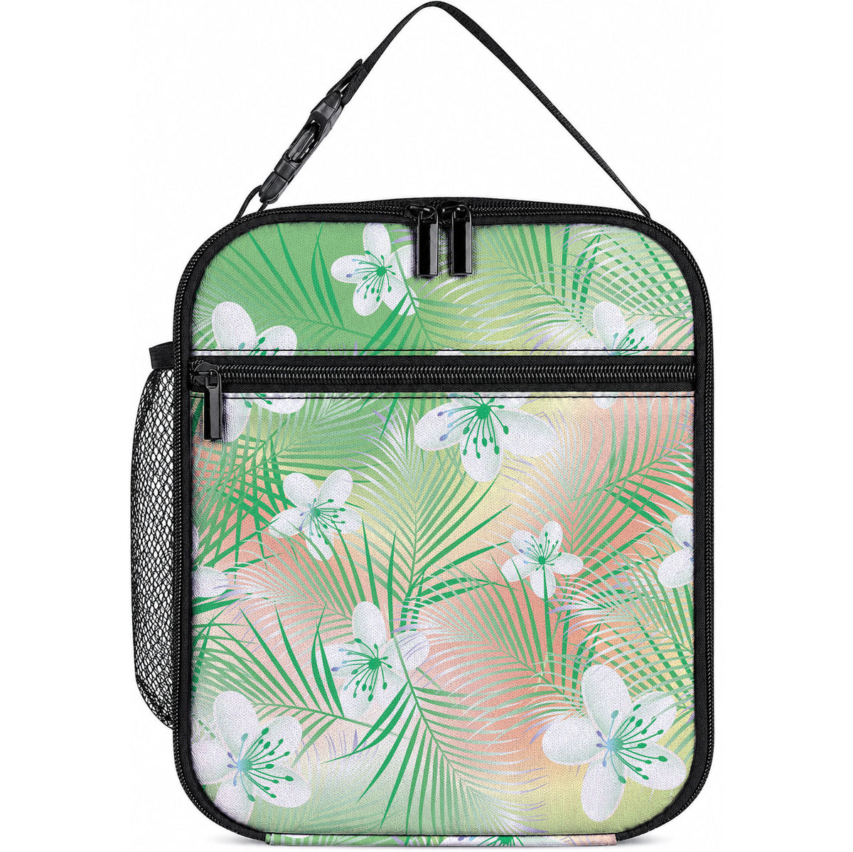 Green Aloha Hawaiian Lunch Bag Tropical Flower Palm Leaf Pattern LT19 10.2 × 8.3 × 4.3 inch Green - Polynesian Pride