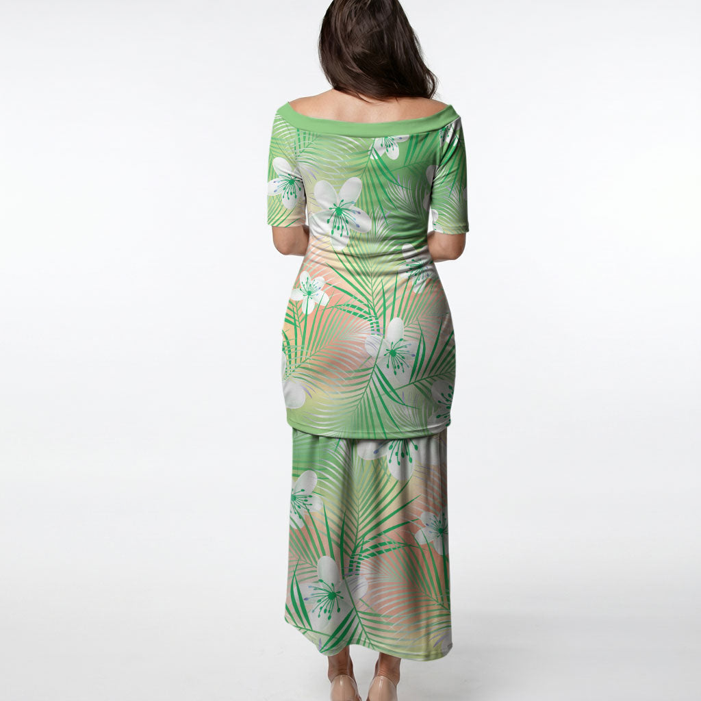 Green Aloha Hawaiian Puletasi Tropical Flower Palm Leaf Pattern LT19 - Polynesian Pride