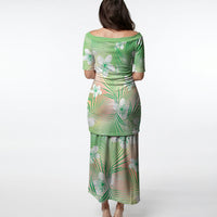 Green Aloha Hawaiian Puletasi Tropical Flower Palm Leaf Pattern LT19 - Polynesian Pride