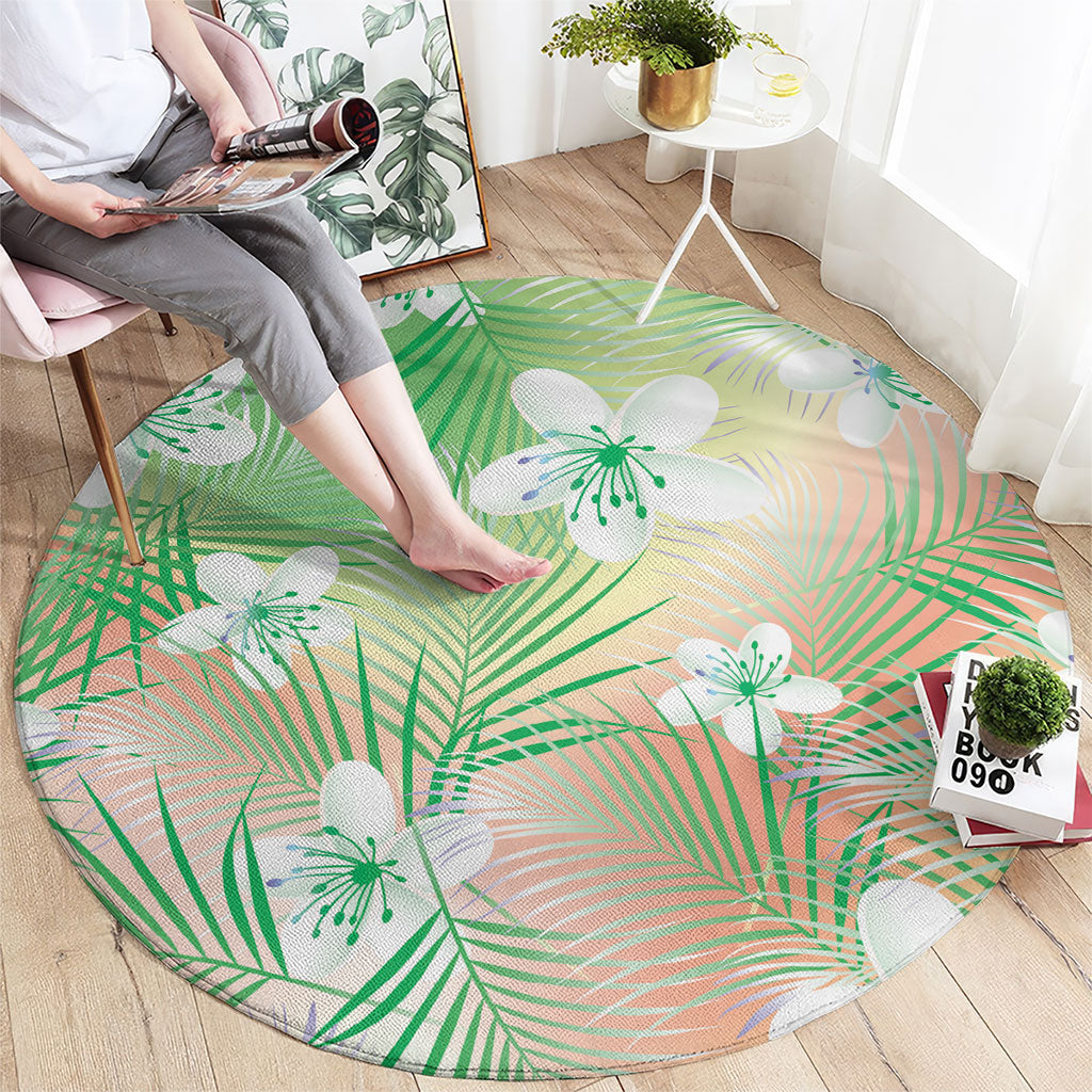 Green Aloha Hawaiian Round Carpet Tropical Flower Palm Leaf Pattern LT19 - Polynesian Pride