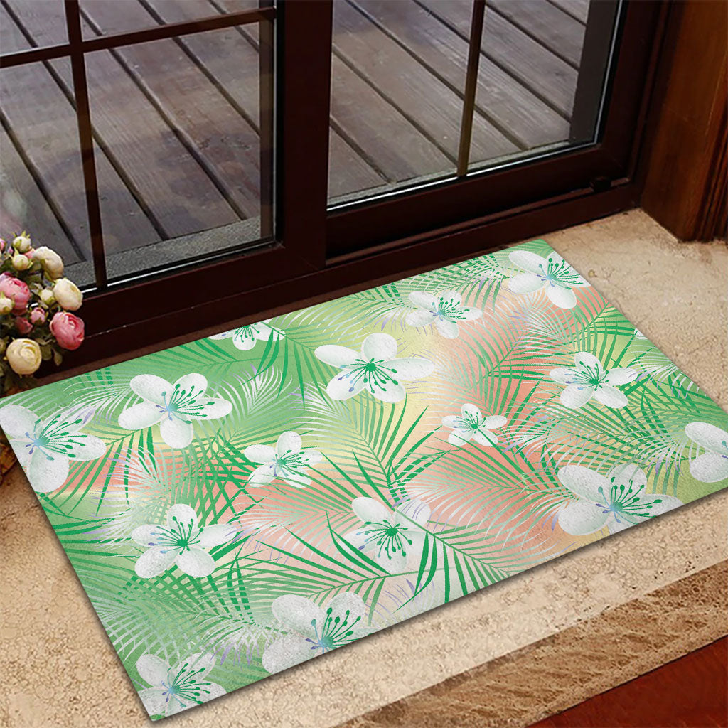 Green Aloha Hawaiian Rubber Doormat Tropical Flower Palm Leaf Pattern LT19 - Polynesian Pride